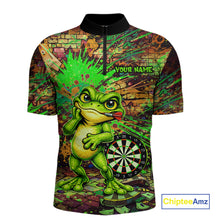 Load image into Gallery viewer, Personalized Funny Dart Shirt Cartoon Frog Dartboard Polo Quarter Zip Shirt Custom Team Shirt For Men NYN2858