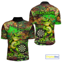 Load image into Gallery viewer, Personalized Funny Dart Shirt Cartoon Frog Dartboard Polo Quarter Zip Shirt Custom Team Shirt For Men NYN2858