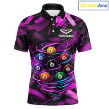 Load image into Gallery viewer, Neon Pink Light billiard ball men's billiard polo shirt custom brush paint pool jersey, personalized billiards team apparel