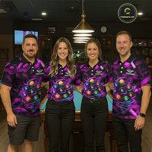Load image into Gallery viewer, Men women billiard team wearing Neon Pink Light custom billiard uniforms, professional pool team jerseys