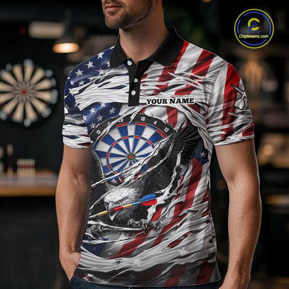 Eagle Plays Dart Arrow Freedom Patriotic Darts Polo Shirt Personalized US Flag Men Dart Jerseys NYN2519