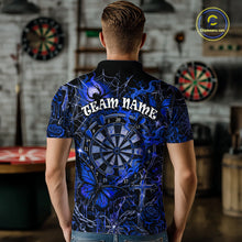 Load image into Gallery viewer, Custom Blue Skull Butterfly Mens Dart Shirts Spider Smoke Dartboard Darts Polo &amp; 1/4-Zip Jerseys NYN3077
