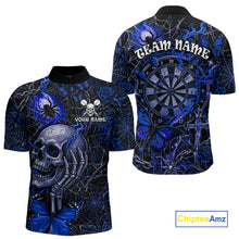 Load image into Gallery viewer, Custom Blue Skull Butterfly Mens Dart Shirts Spider Smoke Dartboard Darts Polo &amp; 1/4-Zip Jerseys NYN3077
