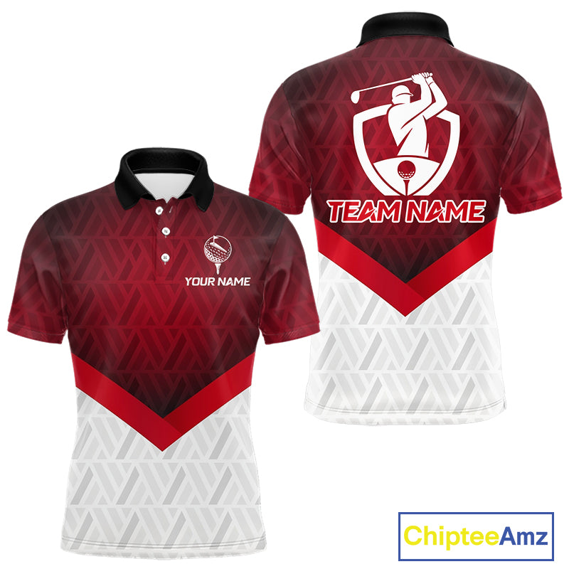 White And Red Geometric Golf Polo Golf Shirts For Men Personalized Golf Team Attire NYN3249