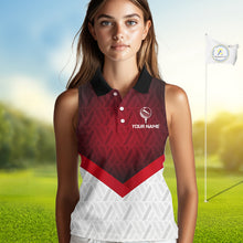 Load image into Gallery viewer, White And Red Geometric Golf Sleeveless Polo Golf Shirts For Women Personalized Golf Team Attire NYN3249