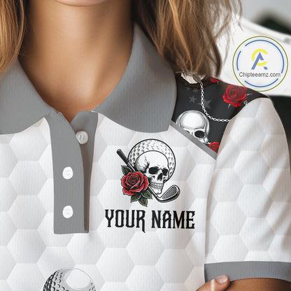Red Roses Skull Pattern Golf Polo Shirts For Women Custom Bone Hand Golf Team Tournament NYN3254