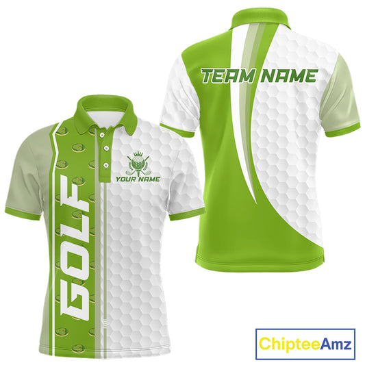 Green Golf Course Pattern Golf Polo Shirts For Men Custom Team Name White Golf Ball Jersey NYN3258