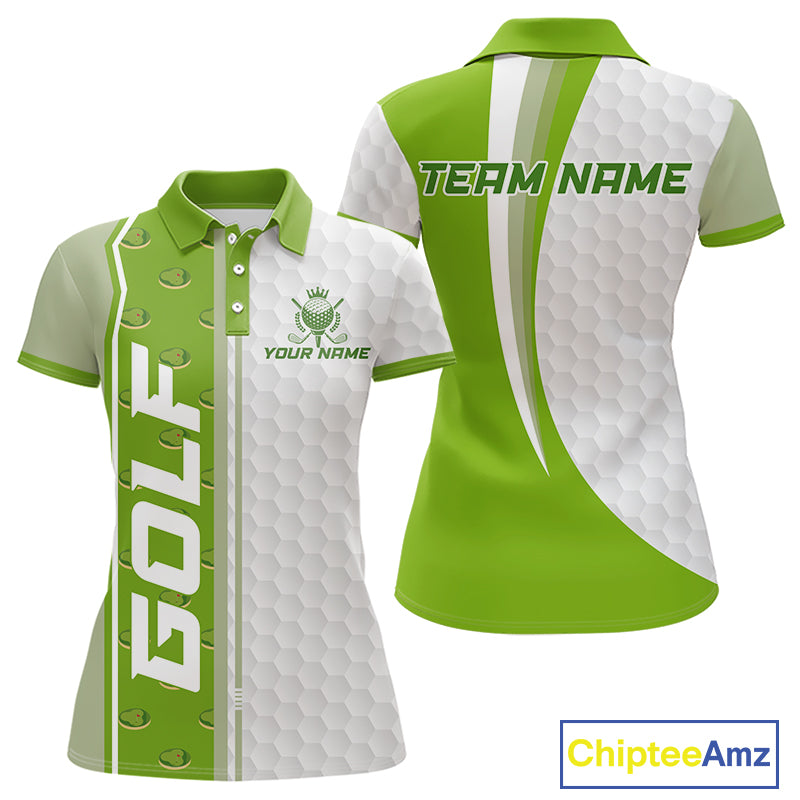 Green Golf Course Pattern Golf Polo Shirts For Women Custom Team Name White Golf Ball Jersey NYN3258