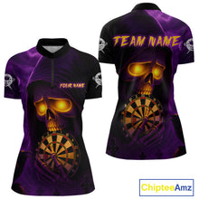 Load image into Gallery viewer, Custom Purple-Yellow Grim Reaper Halloween Women Dart 1/4-Zip Shirt Dart Tournament Jersey NYN1449