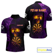 Load image into Gallery viewer, Custom Purple-Yellow Grim Reaper Halloween Men Dart 1/4-Zip Shirt Dart Tournament Jersey NYN1449