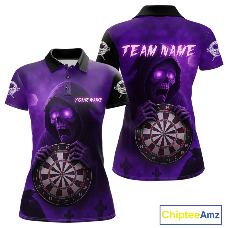 Custom Purple Ravens Grim Reaper Halloween Women Dart Polo Shirt Dart Team Jersey NYN1450