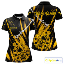 Load image into Gallery viewer, Custom White Chain Yellow Skull Dartboard Dart Women Polo Jerseys Grunge Dart Shirt NYN1716