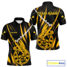 Load image into Gallery viewer, Custom White Chain Yellow Skull Dartboard Dart Men Polo Jerseys Grunge Dart Shirt NYN1716
