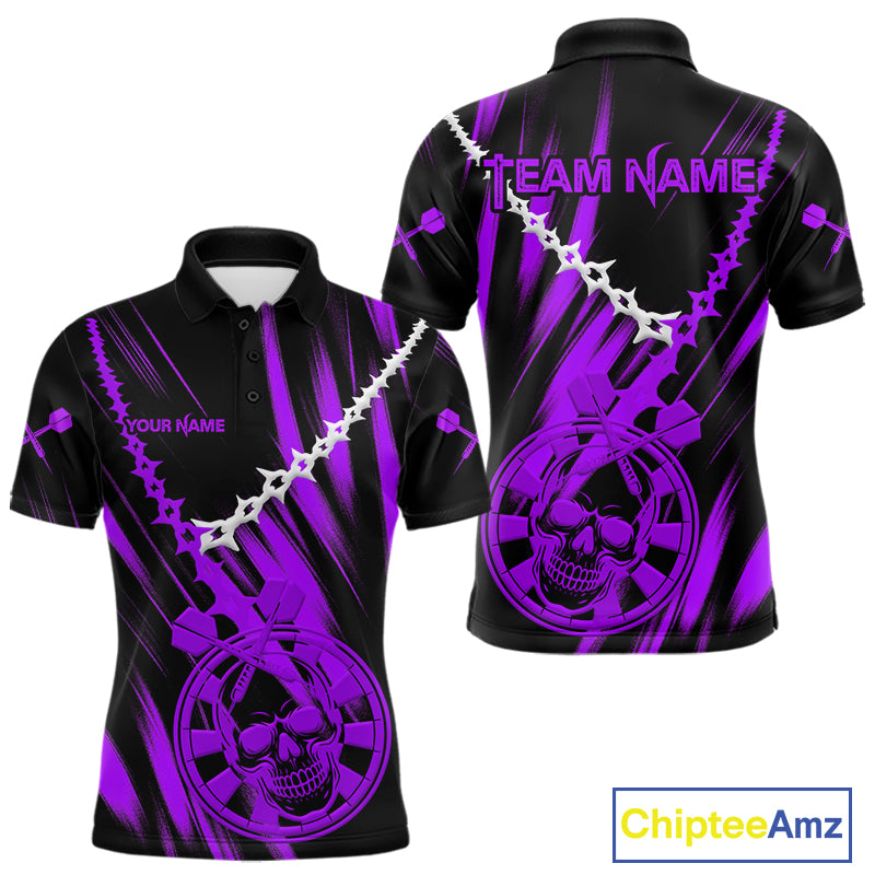 Custom White Chain Purple Skull Dartboard Dart Men Polo Jerseys Grunge Dart Shirt NYN1717