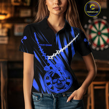 Load image into Gallery viewer, Custom White Chain Blue Skull Dartboard Dart Women Polo Jerseys Grunge Dart Shirt NYN1718