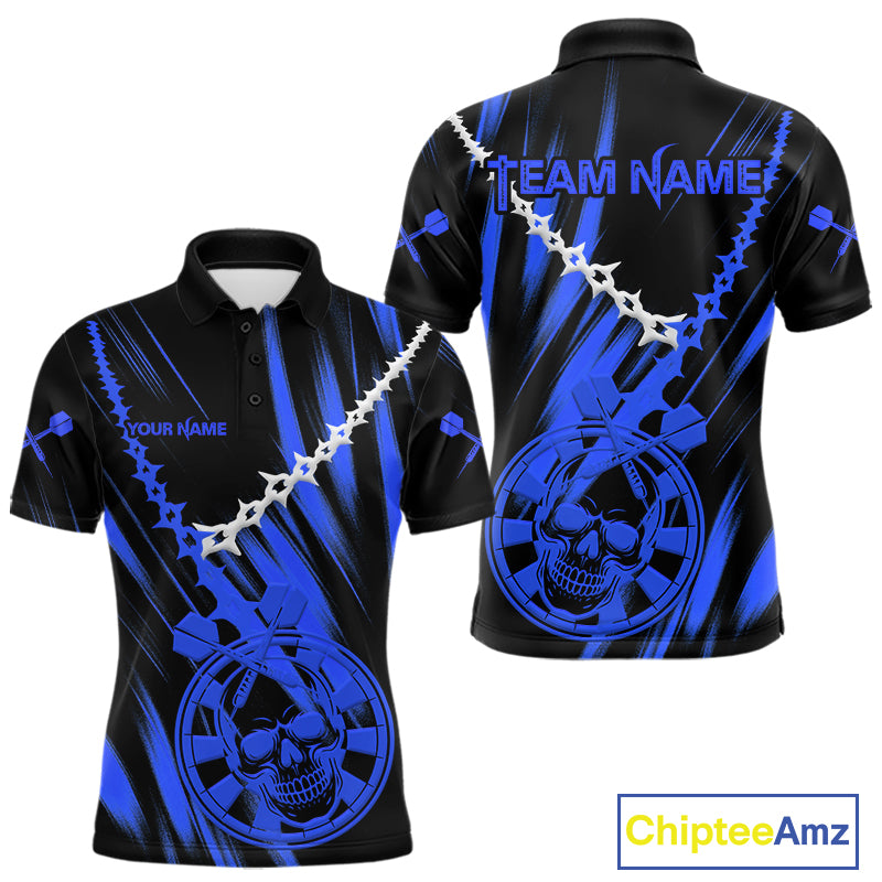 Custom White Chain Blue Skull Dartboard Dart Men Polo Jerseys Grunge Dart Shirt NYN1718