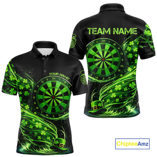 Funny Shamrock Tornado Dartboard Men Darts Polo Shirt Custom St Patrick's Day Darts Team Jersey NYN2532