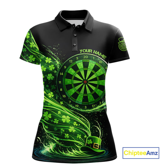 Funny Shamrock Tornado Dartboard Women Darts Polo Shirt Custom St Patrick's Day Darts Team Jersey NYN2532