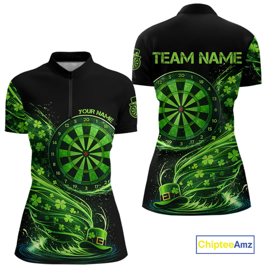 Funny Shamrock Tornado Dartboard Women Darts Quarter-Zip Shirt Custom St Patrick's Day Darts Team Jersey NYN2532