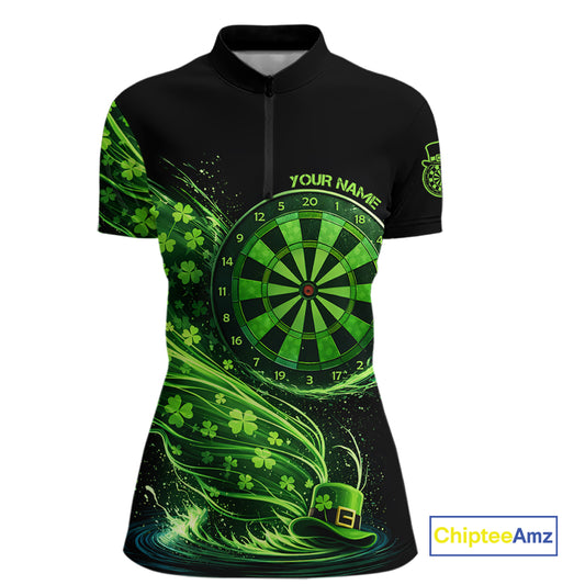 Funny Shamrock Tornado Dartboard Women Darts Quarter-Zip Shirt Custom St Patrick's Day Darts Team Jersey NYN2532