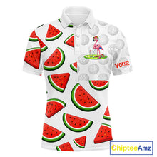 Load image into Gallery viewer, Tired Flamingo Watermelon Pattern Mens Golf Polo Shirts Custom Funny Golfing Flamingo Golf Shirts NYN2882