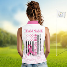 Load image into Gallery viewer, Pink Ribbon Breast Cancer Awareness Womens Sleeveless Polo Shirt Custom US Flag Patriotic Golf Shirt For Women NYN3099
