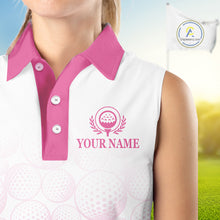 Load image into Gallery viewer, Pink Ribbon Breast Cancer Awareness Womens Sleeveless Polo Shirt Custom US Flag Patriotic Golf Shirt For Women NYN3099