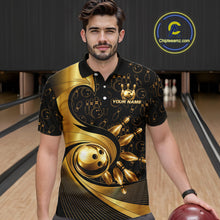 Load image into Gallery viewer, Black And Gold Strikes Bowling Ball &amp; Pins Shirt For Men Custom Bowling Team Attire NYN3275
