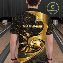 Load image into Gallery viewer, Black And Gold Strikes Bowling Ball &amp; Pins Shirt For Men Custom Bowling Team Attire NYN3275