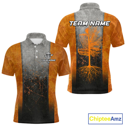 Disc Golf Basket Grunge Orange Men Disc Golf Polo Shirts Custom Disc Golf Jerseys Team Shirts For Men NYN3112