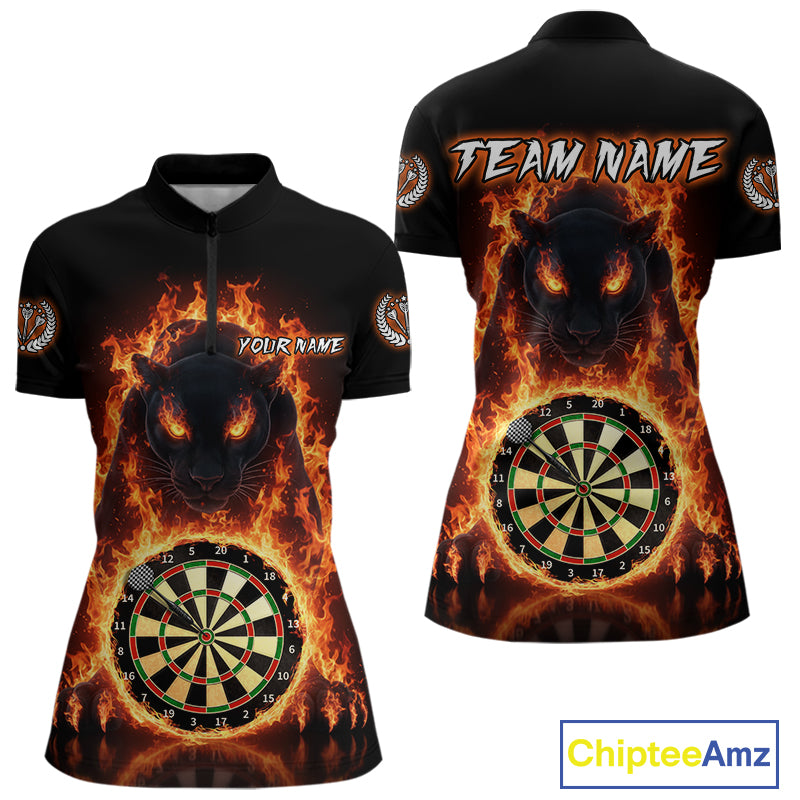Custom Fire Flame Dartboard Horror Panther Dart Women Quarter-Zip Jerseys Red Flame Dart Shirts NYN1732