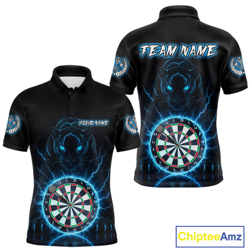 Custom Lightning Blue Dartboard Horror Panther Dart Men Polo Jerseys Outfits Dart Shirts NYN1733