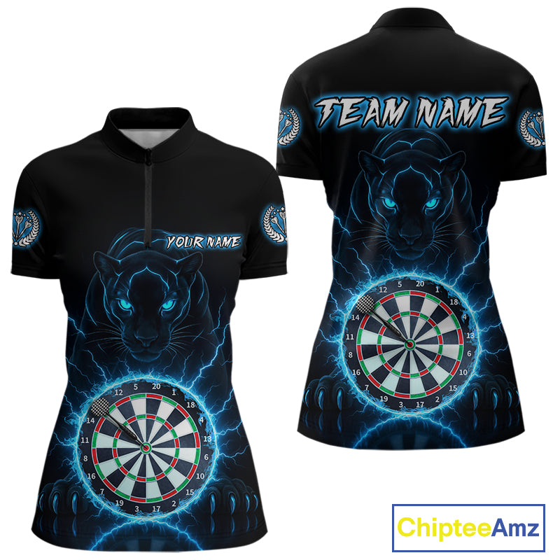 Custom Lightning Blue Dartboard Horror Panther Dart Women Quarter-Zip Jerseys Outfits Dart Shirts NYN1733