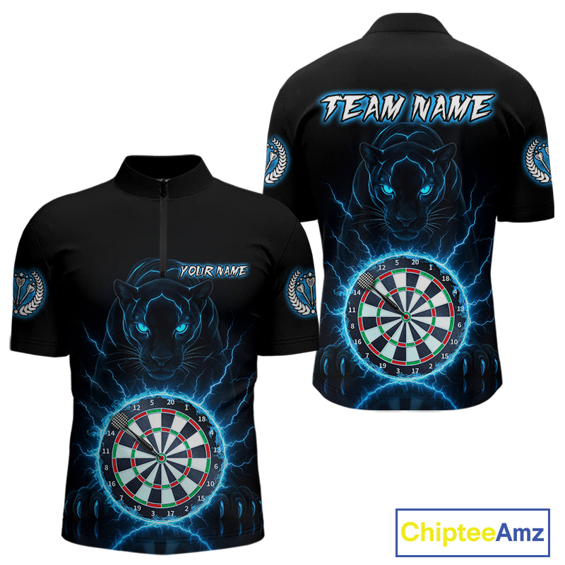 Custom Lightning Blue Dartboard Horror Panther Dart Men Quarter-Zip Jerseys Outfits Dart Shirts NYN1733