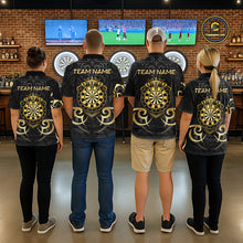 Load image into Gallery viewer, Custom Black And Gold Crown Dartboard Darts Men Polo 14-Zip Shirt, Polynesian Tribal Darts Attire NYN3119
