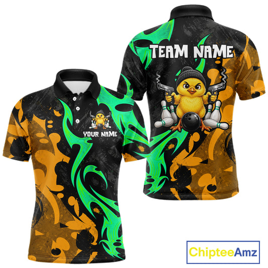 Duck Gun Men Bowling Polo Shirt Custom Grunge Youth Cute Bowling Team Attire