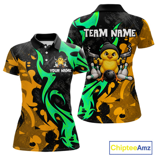 Duck Gun Women Bowling Polo Shirt Custom Grunge Youth Cute Bowling Team Attire