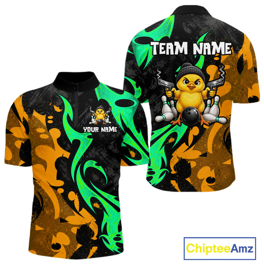 Duck Gun Men Bowling 1/4-Zip Shirt Custom Grunge Youth Cute Bowling Team Attire