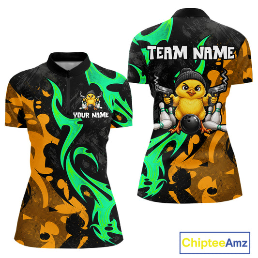 Duck Gun Women Bowling 1/4-Zip Shirt Custom Grunge Youth Cute Bowling Team Attire