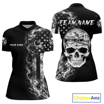 Smoke American Flag Women Bowling 1/4-Zip Shirt Custom Skeleton Youth Bowling Outfits