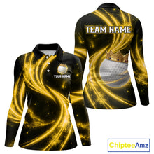 Load image into Gallery viewer, Women's galaxy yellow crown golf ball polo shirt, custom golf apparel, crown golf ball golf shirt, ladies golf clothing