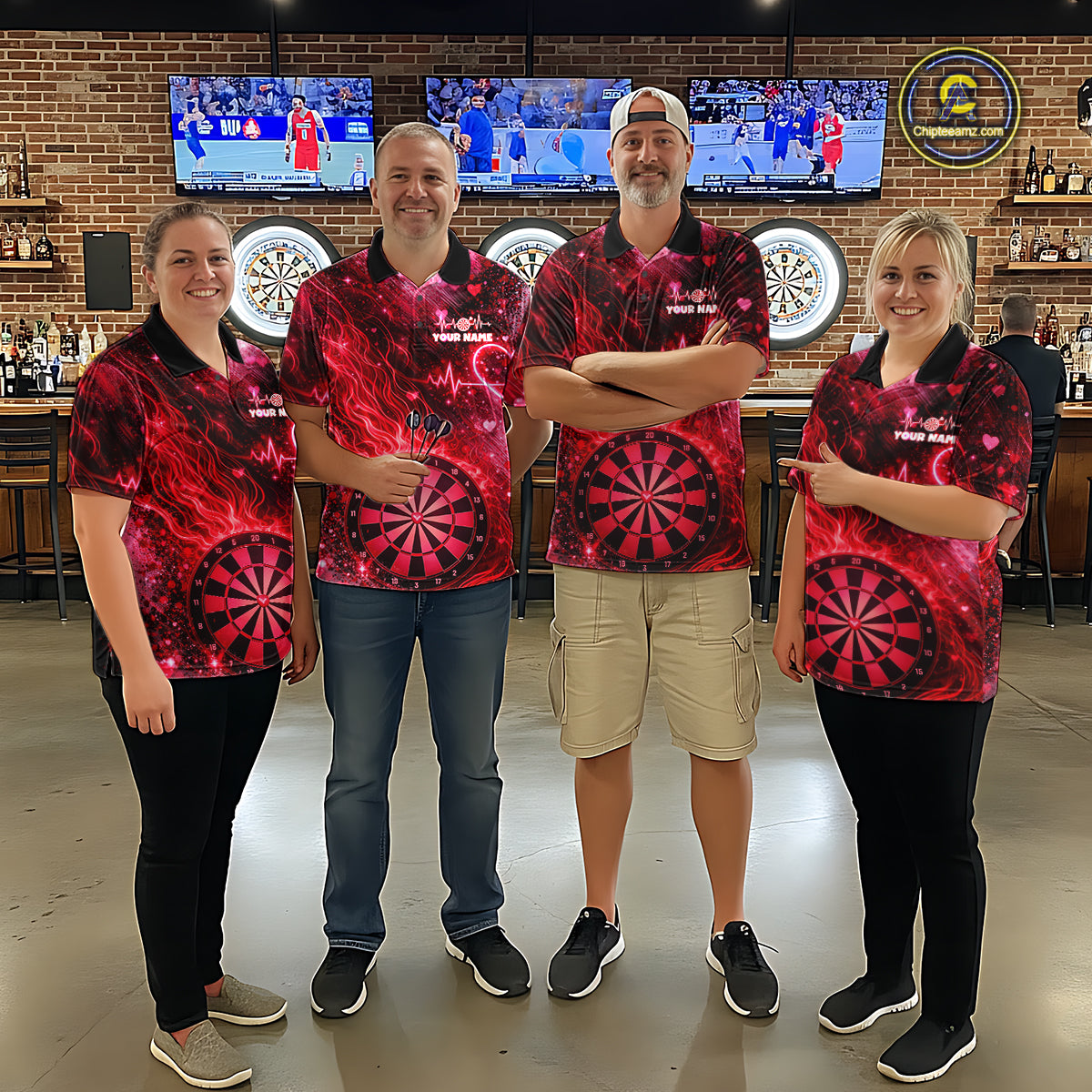 Heart Beat Red Grunge Flame Dartboard Men Darts Valentine Shirt Custom Dart Polo Couple Gifts NYN2535