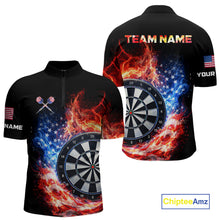 Load image into Gallery viewer, American Flag Fire Flame Smoke Dartboard Men Darts 1/4-Zip Shirt Custom Dart Team Jersey Gifts NYN2537
