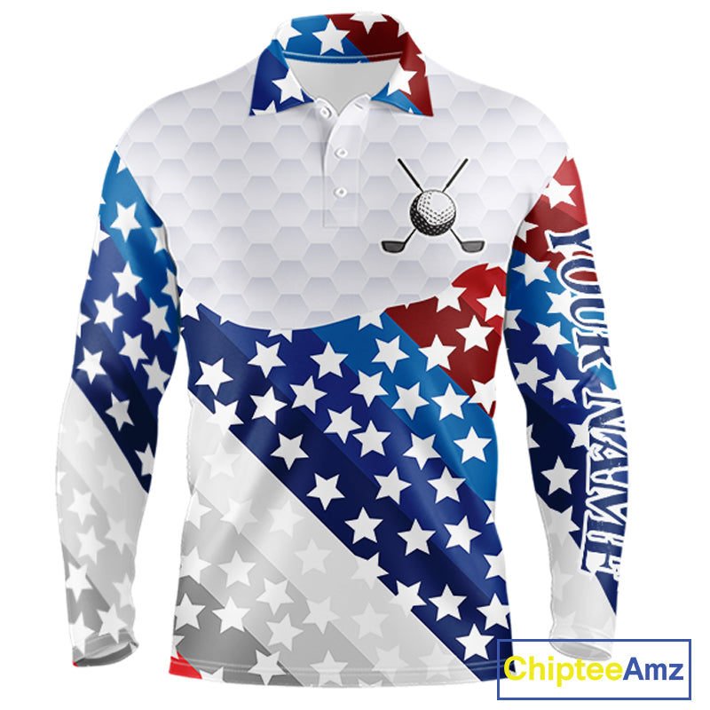 Mens Golf Polo Shirts Star Pattern Custom Patriotic Golf Team Shirts For Men, Golf Gifts NYN2915