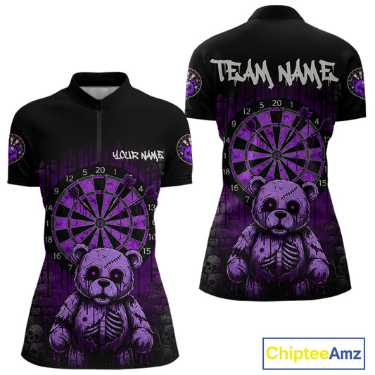 Black And Purple Dripping Creepy Bear Grunge Custom Quarter-Zip Dart Shirt For Women Dart Jerseys NYN2023
