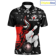 Load image into Gallery viewer, Funny Bull Grunge Red Bowling Polo &amp; 1/4 Zip Shirts For Men Custom Outftis Team Bowling Jerseys NYN3129