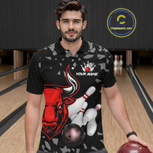 Load image into Gallery viewer, Funny Bull Grunge Red Bowling Polo &amp; 1/4 Zip Shirts For Men Custom Outftis Team Bowling Jerseys NYN3129