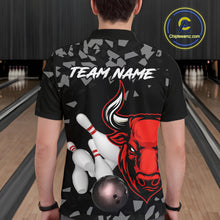 Load image into Gallery viewer, Funny Bull Grunge Red Bowling Polo &amp; 1/4 Zip Shirts For Men Custom Outftis Team Bowling Jerseys NYN3129