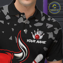 Load image into Gallery viewer, Funny Bull Grunge Red Bowling Polo &amp; 1/4 Zip Shirts For Men Custom Outftis Team Bowling Jerseys NYN3129
