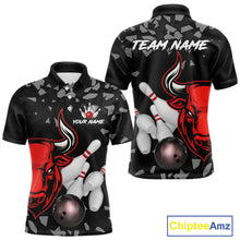 Load image into Gallery viewer, Funny Bull Grunge Red Bowling Polo &amp; 1/4 Zip Shirts For Men Custom Outftis Team Bowling Jerseys NYN3129